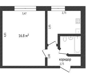 1-к квартира, вторичка, 33м2, 1/9 этаж