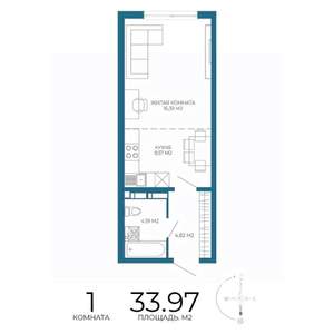 1-к квартира, строящийся дом, 34м2, 6/17 этаж