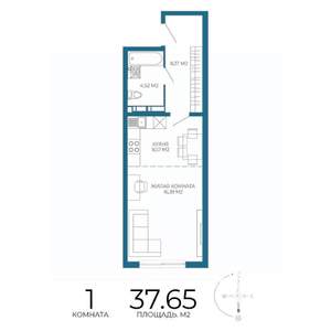 1-к квартира, строящийся дом, 38м2, 7/17 этаж