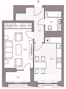 1-к квартира, вторичка, 47м2, 9/17 этаж