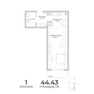 1-к квартира, строящийся дом, 44м2, 16/17 этаж