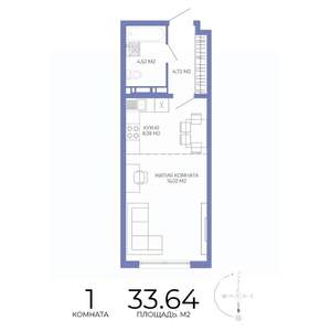 1-к квартира, строящийся дом, 34м2, 9/17 этаж