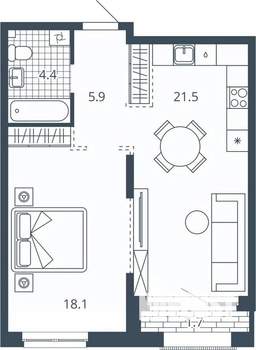 1-к квартира, вторичка, 52м2, 4/24 этаж