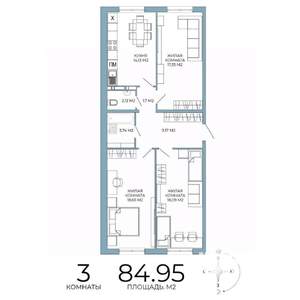 3-к квартира, строящийся дом, 85м2, 6/18 этаж