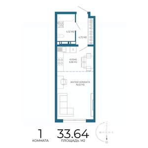 1-к квартира, строящийся дом, 34м2, 13/17 этаж