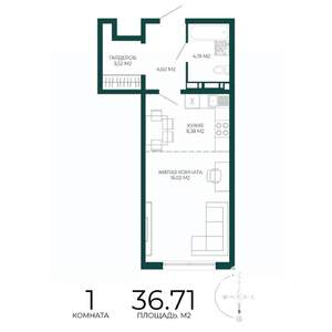1-к квартира, вторичка, 37м2, 16/17 этаж