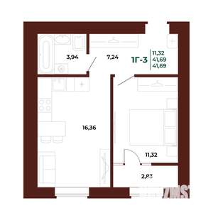 1-к квартира, вторичка, 42м2, 14/17 этаж