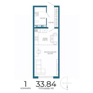 1-к квартира, вторичка, 34м2, 8/17 этаж