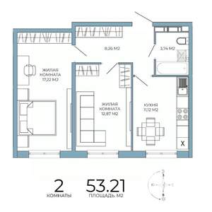 2-к квартира, строящийся дом, 53м2, 10/18 этаж