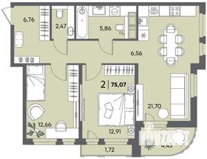 2-к квартира, вторичка, 75м2, 5/18 этаж