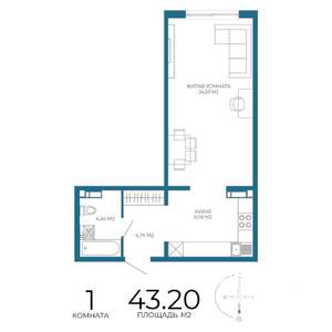 1-к квартира, строящийся дом, 43м2, 10/17 этаж