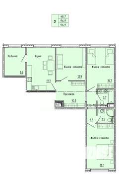 3-к квартира, строящийся дом, 97м2, 4/18 этаж