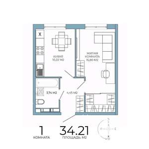1-к квартира, строящийся дом, 34м2, 14/18 этаж