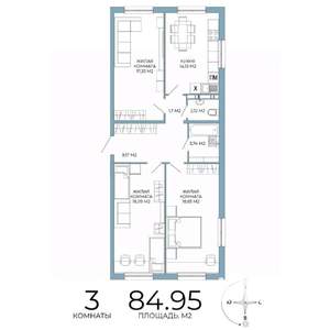 3-к квартира, строящийся дом, 85м2, 18/18 этаж