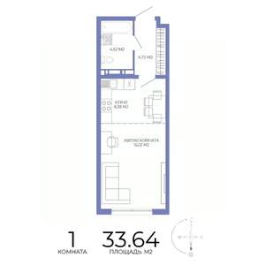 1-к квартира, строящийся дом, 34м2, 16/17 этаж