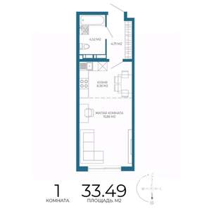 1-к квартира, строящийся дом, 33м2, 4/17 этаж