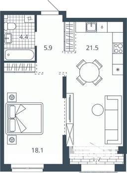 1-к квартира, вторичка, 52м2, 9/24 этаж