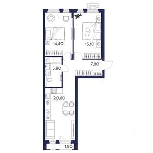 2-к квартира, вторичка, 66м2, 2/16 этаж
