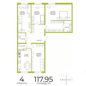 4-к квартира, строящийся дом, 118м2, 10/18 этаж