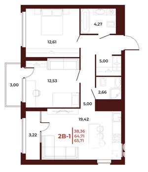 2-к квартира, вторичка, 66м2, 17/18 этаж