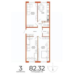 3-к квартира, вторичка, 82м2, 2/18 этаж
