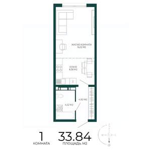 1-к квартира, строящийся дом, 34м2, 9/17 этаж