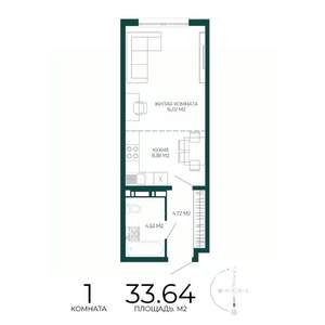 1-к квартира, строящийся дом, 34м2, 13/17 этаж