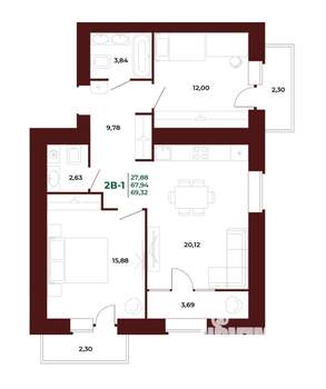 2-к квартира, вторичка, 69м2, 5/17 этаж