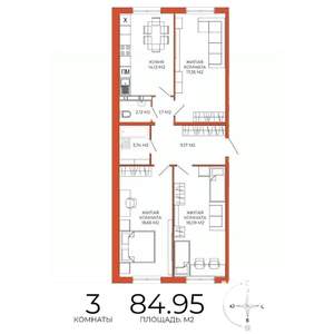 3-к квартира, строящийся дом, 85м2, 6/18 этаж