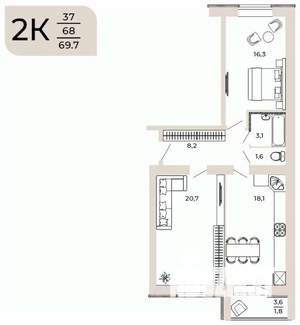 2-к квартира, вторичка, 70м2, 5/10 этаж