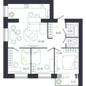 3-к квартира, вторичка, 80м2, 13/14 этаж