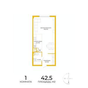 1-к квартира, вторичка, 43м2, 17/17 этаж