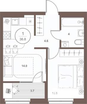 1-к квартира, вторичка, 37м2, 9/16 этаж