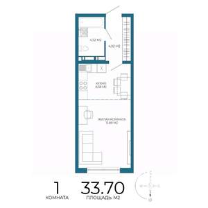 1-к квартира, строящийся дом, 34м2, 5/17 этаж