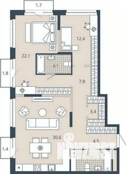 2-к квартира, вторичка, 94м2, 22/23 этаж