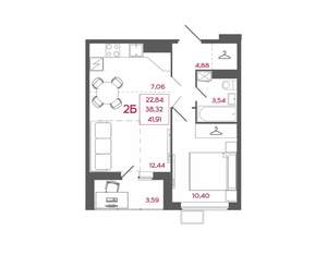 2-к квартира, вторичка, 42м2, 10/18 этаж