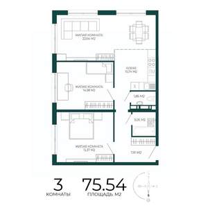 3-к квартира, строящийся дом, 76м2, 5/17 этаж