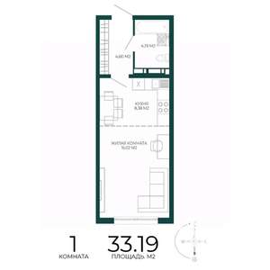 1-к квартира, строящийся дом, 33м2, 16/17 этаж