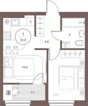 1-к квартира, вторичка, 37м2, 2/16 этаж