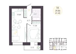 1-к квартира, вторичка, 41м2, 12/16 этаж
