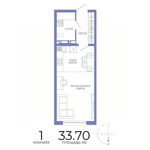 1-к квартира, строящийся дом, 34м2, 5/17 этаж