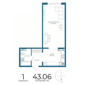 1-к квартира, строящийся дом, 43м2, 4/17 этаж