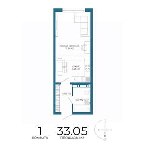 1-к квартира, строящийся дом, 33м2, 4/17 этаж