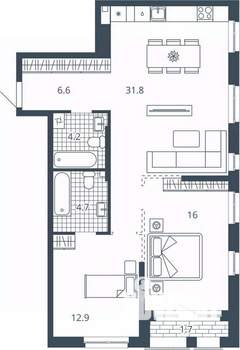 2-к квартира, вторичка, 77м2, 15/24 этаж