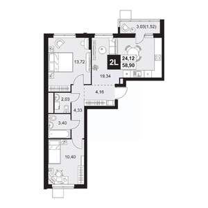 3-к квартира, вторичка, 59м2, 5/20 этаж
