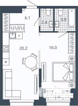 1-к квартира, вторичка, 50м2, 10/24 этаж