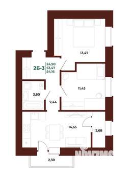 2-к квартира, вторичка, 54м2, 8/17 этаж