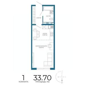 1-к квартира, строящийся дом, 34м2, 4/17 этаж