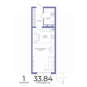 1-к квартира, строящийся дом, 34м2, 8/17 этаж