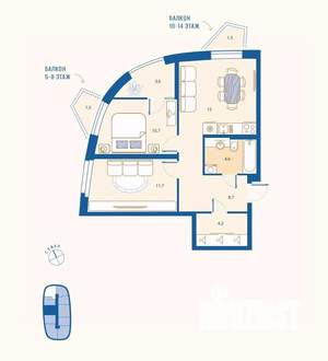 2-к квартира, вторичка, 60м2, 10/16 этаж